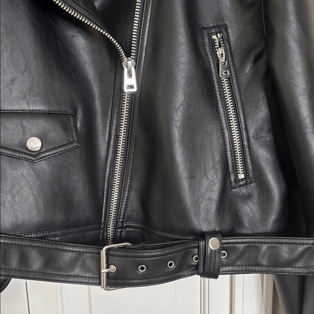 Topshop Black Faux Leather Biker Jacket - Picture 4 of 8